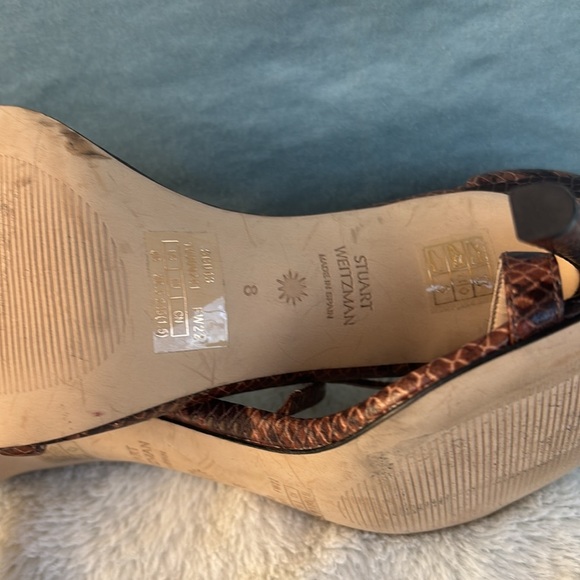 EUC Stuart Weitzman Brown Stiletto Heels with Snakeskin Detail Size 8 Leather - Picture 7 of 8